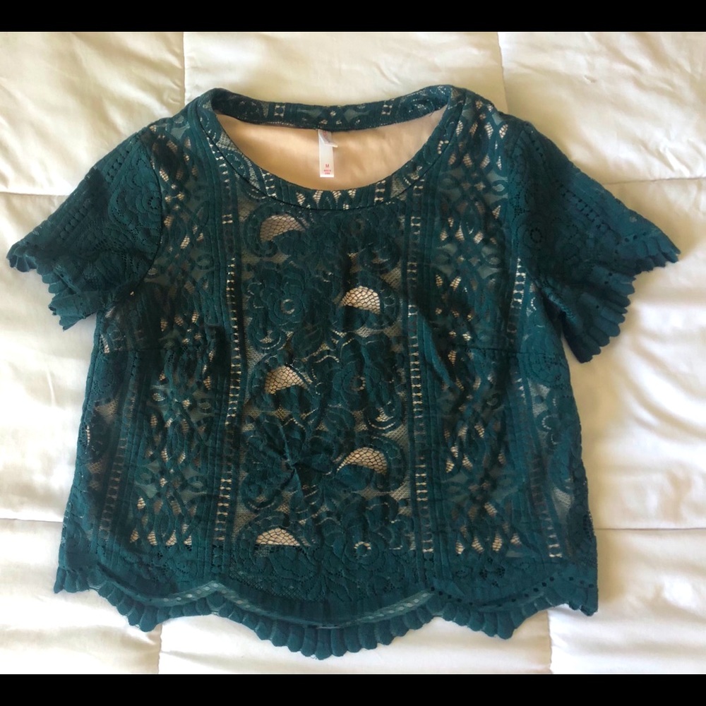 Xhilaration Emerald Green Lace Crop Top Size Small